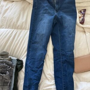 Fashion Nova High Rise Blue Jeans with Tapered Leg